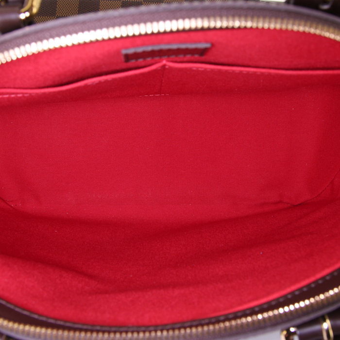 Bolso de mano Louis Vuitton en lona a cuadros y cuero marrón - Detail D2