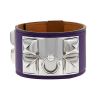 Bracelet manchette Hermes Médor en palladium et cuir violet - 00pp thumbnail