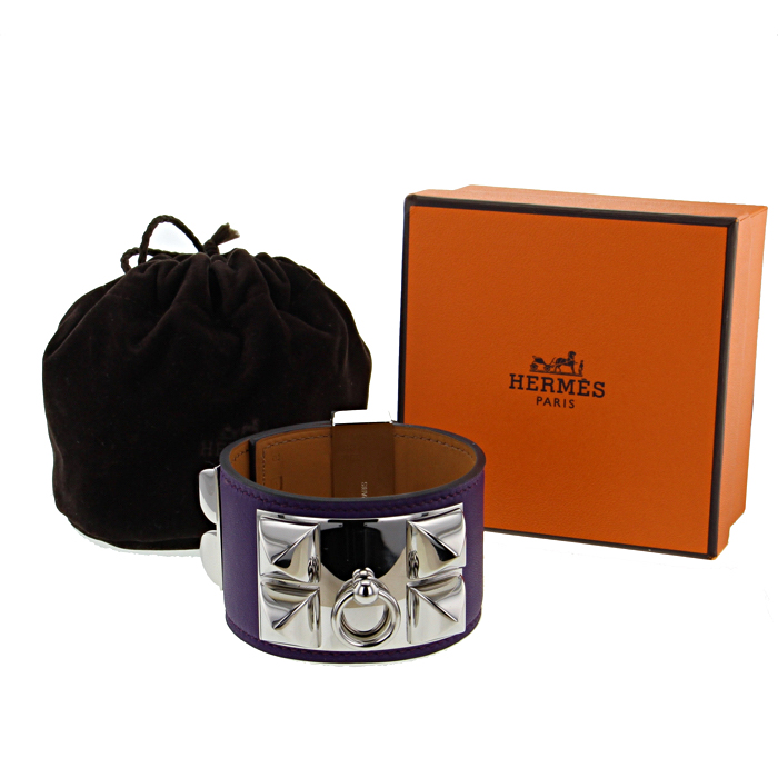 Hermes Médor cuff bracelet in palladium and leather