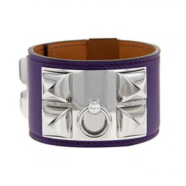 Hermes Médor cuff bracelet in palladium and leather