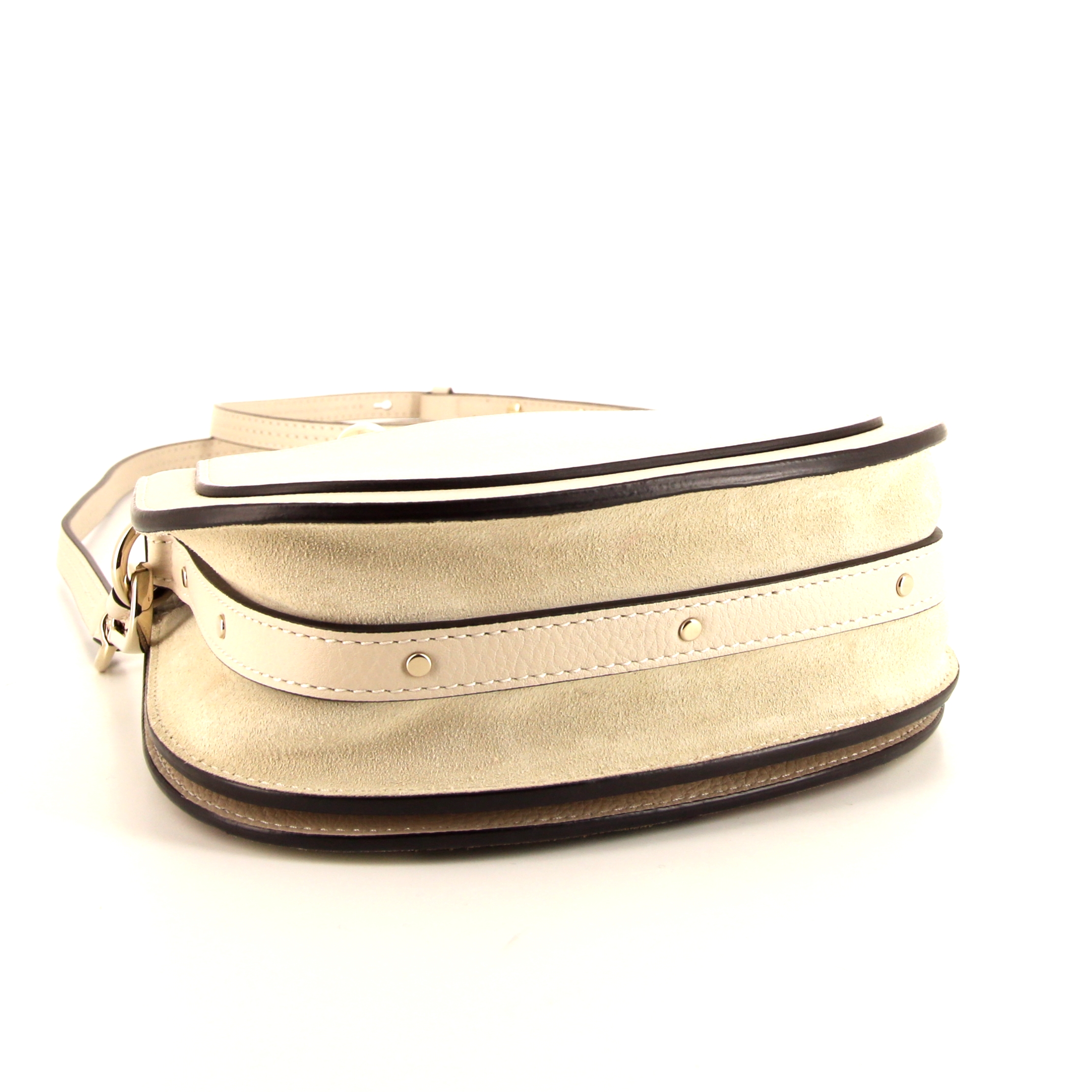 Chloé Nile small model handbag in beige, khaki, rust-coloured and brown multicolor suede and beige leather - Detail D5