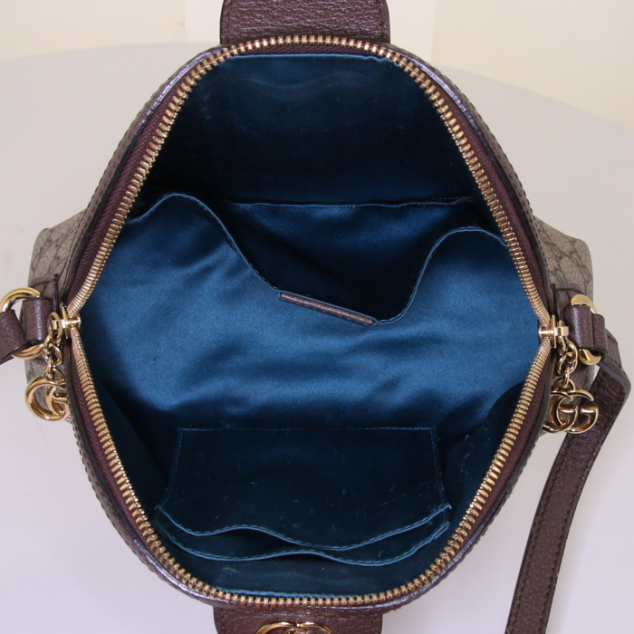 Bolso bandolera Gucci Ophidia en lona Monogram beige y cuero marrón - Detail D2