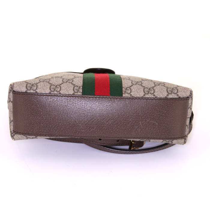 Sac bandoulière Gucci Ophidia en toile monogram beige et cuir marron - Detail D4