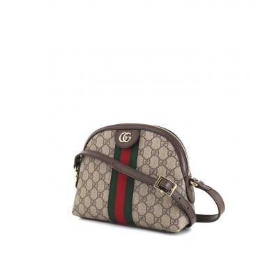 Borsa a tracolla Gucci Ophidia in tela monogram beige e pelle marrone