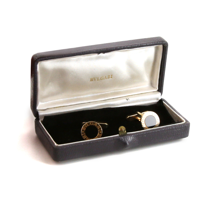 Par de gemelos época años 80 Bulgari Bulgari Bulgari en oro amarillo y ónix - Detail D2