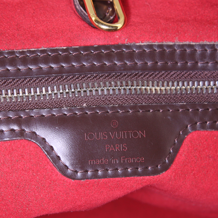 Shopping bag Louis Vuitton Hampstead in tela a scacchi marrone e pelle marrone - Detail D3