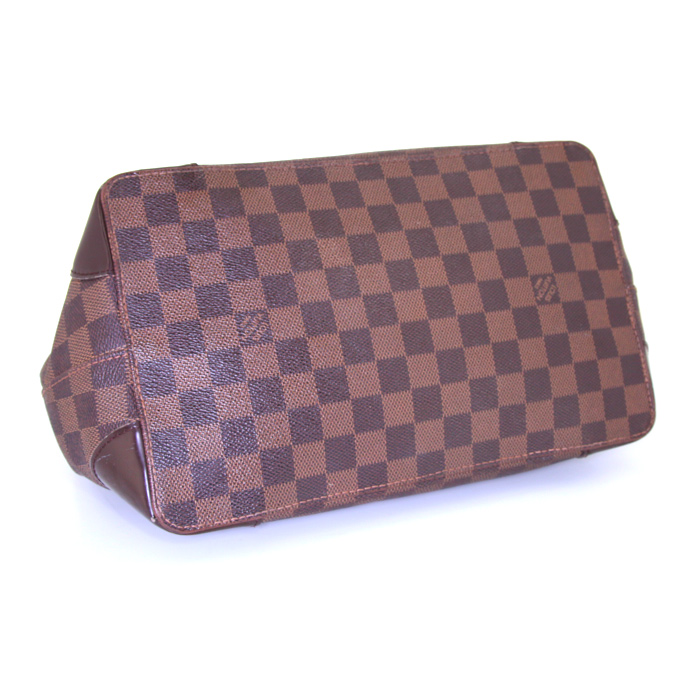 Shopping bag Louis Vuitton Hampstead in tela a scacchi marrone e pelle marrone - Detail D4