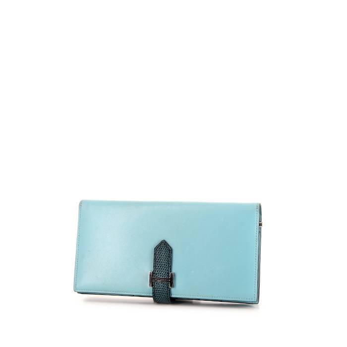Hermès Béarn wallet in Bleu Atoll Swift leather and green lizzard - 00pp