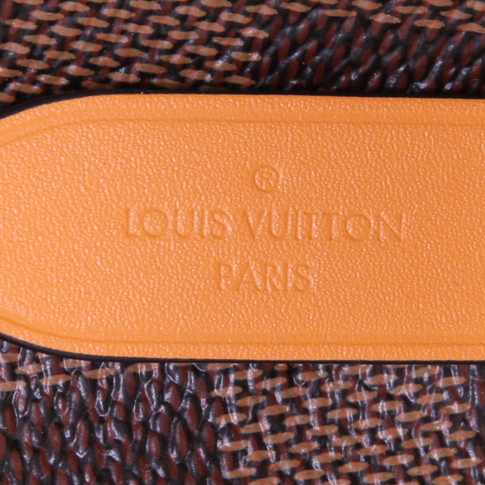 Sac porté épaule Louis Vuitton NéoNoé en toile damier marron et cuir orange - Detail D3