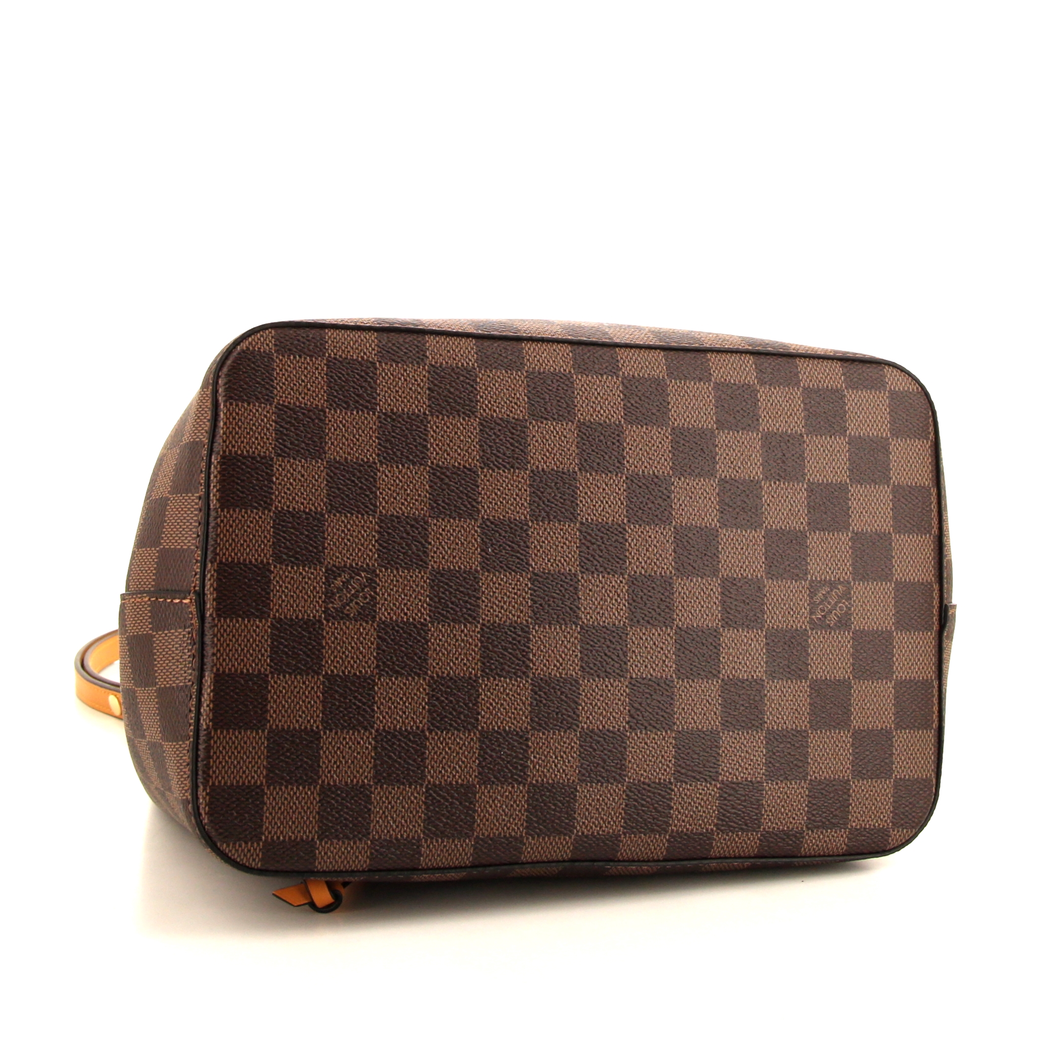 Sac porté épaule Louis Vuitton NéoNoé en toile damier marron et cuir orange - Detail D4