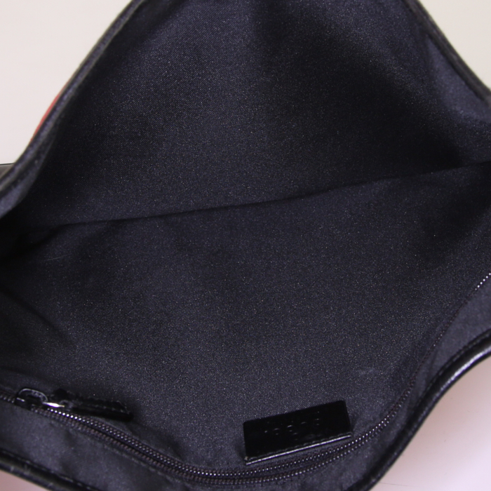 Borsa Gucci Jackie in tela monogram rossa e pelle nera - Detail D2