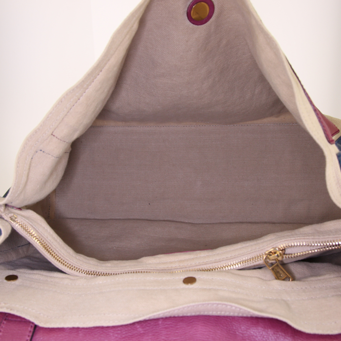 Borsa Yves Saint Laurent Muse Two modello grande in pelle tricolore rossa blu e nera e tela beige - Detail D2