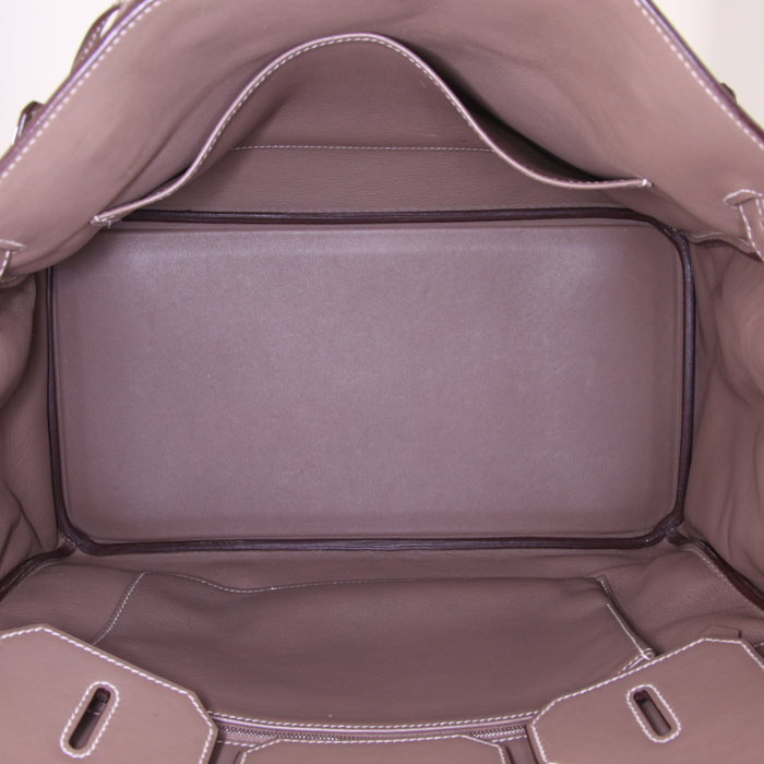 Bolso de mano Hermès Birkin 35 cm en cuero swift marrón etoupe - Detail D2