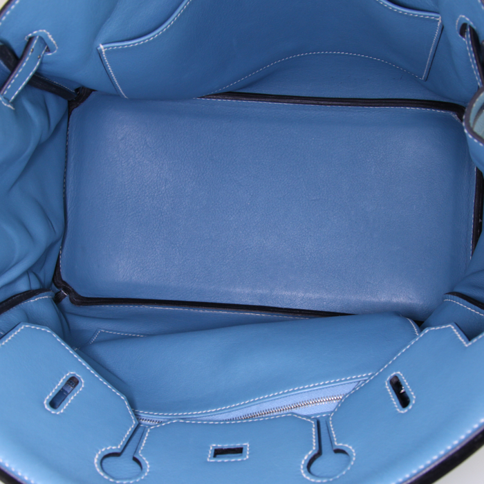 Borsa Hermes Birkin 35 cm in pelle Tadelakt blu - Detail D2