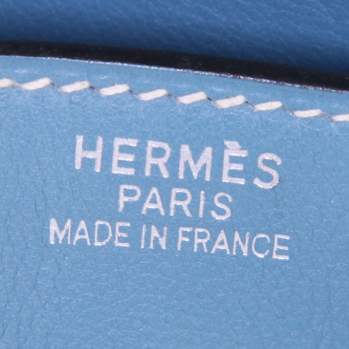 Hermes Birkin 35 cm handbag in blue jean Tadelakt leather - Detail D3