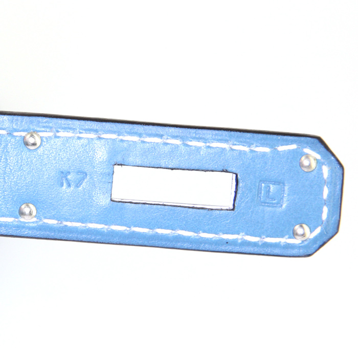 Hermes Birkin 35 cm handbag in blue jean Tadelakt leather - Detail D4