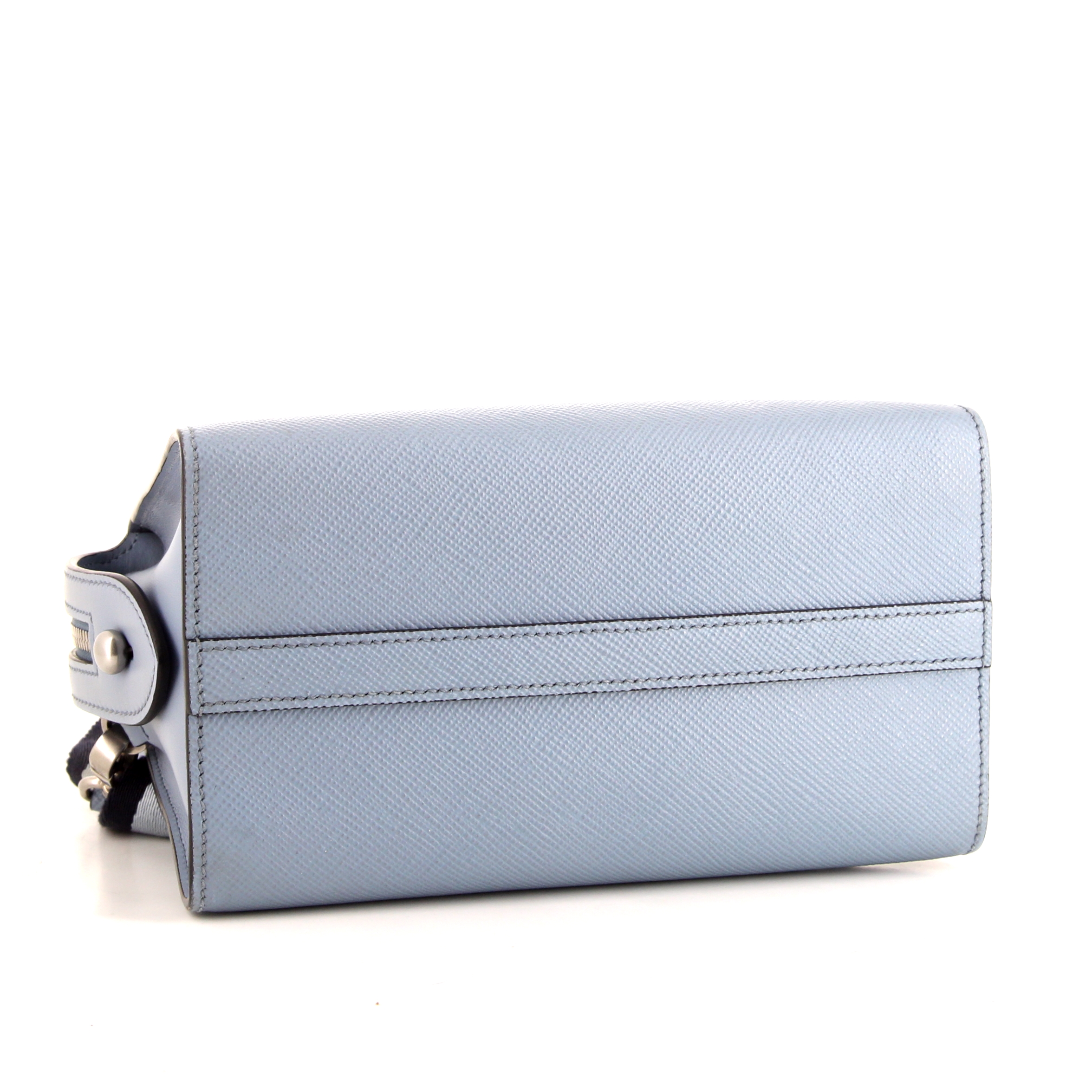 Prada Galleria medium model shoulder bag in light blue leather saffiano - Detail D5