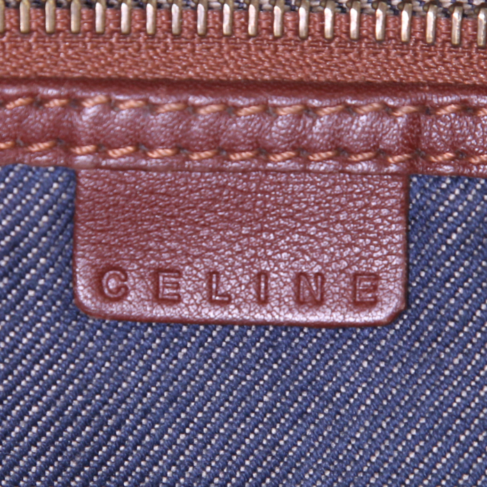 Bolso Cabás Celine Vintage en lona denim Monogram azul y cuero marrón - Detail D3