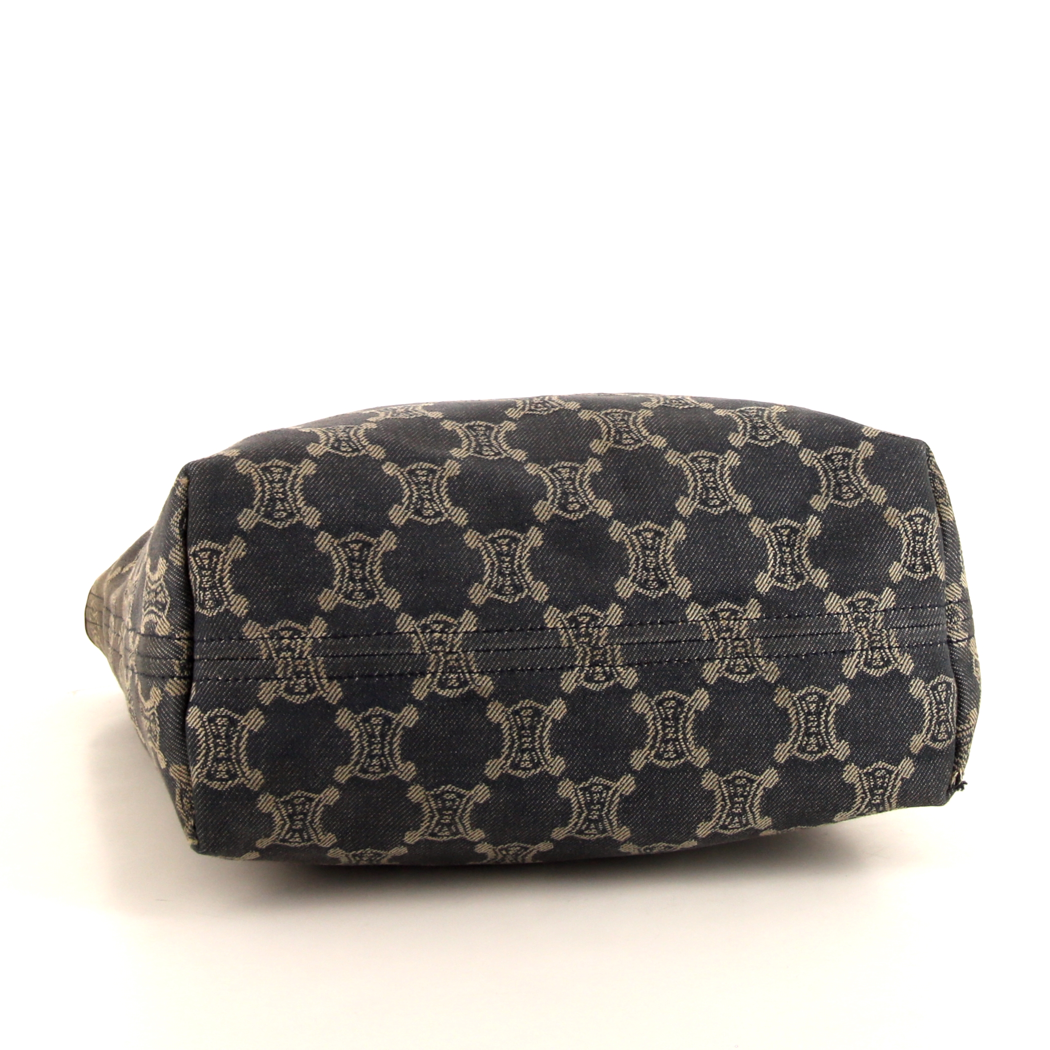 Sac cabas Celine Vintage en toile denim monogrammée bleue et cuir marron - Detail D4