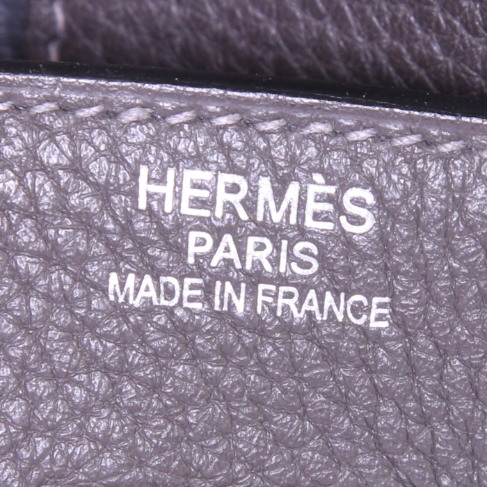 Borsa Hermes Birkin 40 cm in pelle taurillon clemence grigia - Detail D3