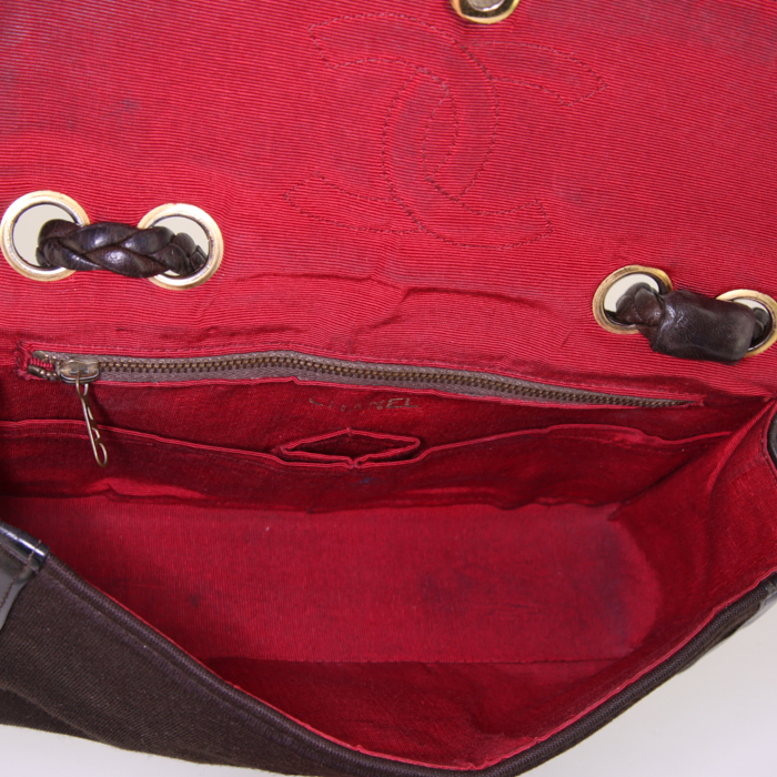 Borsa Chanel Vintage in jersey marrone e pelle marrone - Detail D3