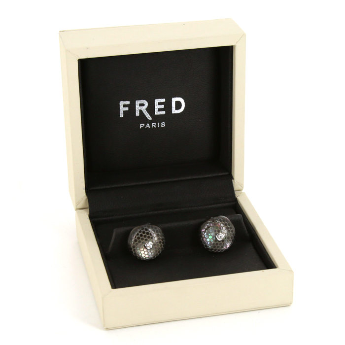 Fred pair of cufflinks in white gold,  mother of pearl and diamonds - Detail D2