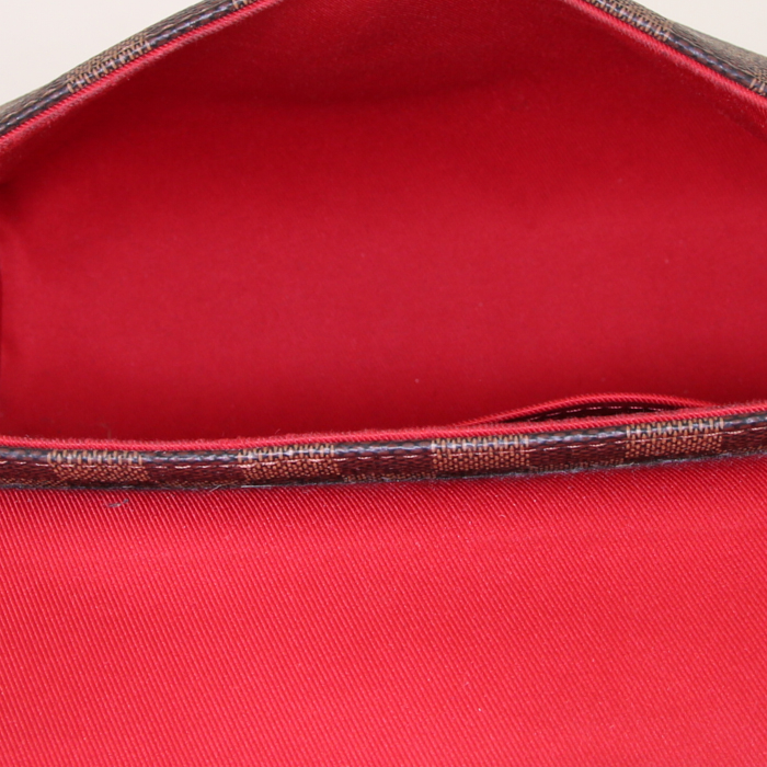 Bolso de mano Louis Vuitton Croisette en lona a cuadros ébano y cuero marrón - Detail D3