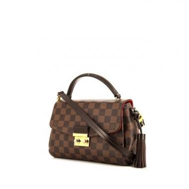 Sac à main Louis Vuitton Croisette en toile damier ébène et cuir marron