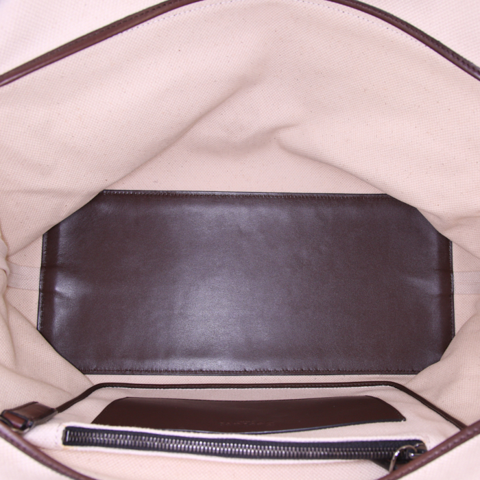 Bolso de fin de semana Berluti en lona beige y cuero marrón - Detail D2