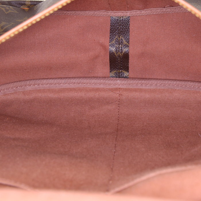 Borsa a tracolla Louis Vuitton Saumur modello grande in tela monogram cerata marrone e pelle naturale - Detail D3