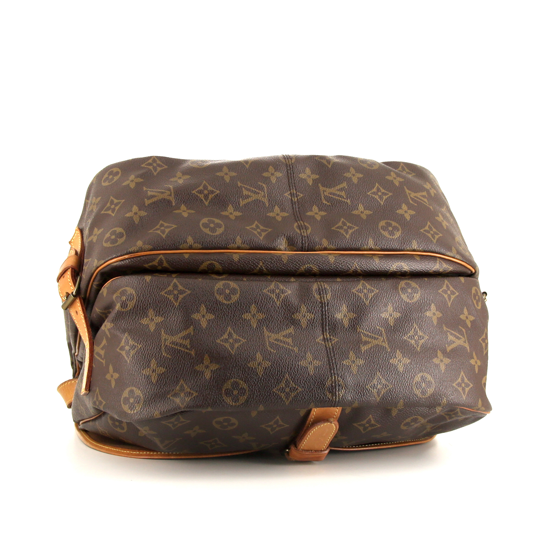 Borsa a tracolla Louis Vuitton Saumur modello grande in tela monogram cerata marrone e pelle naturale - Detail D5