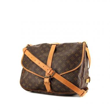 Borsa a tracolla Louis Vuitton Saumur modello grande in tela monogram cerata marrone e pelle naturale