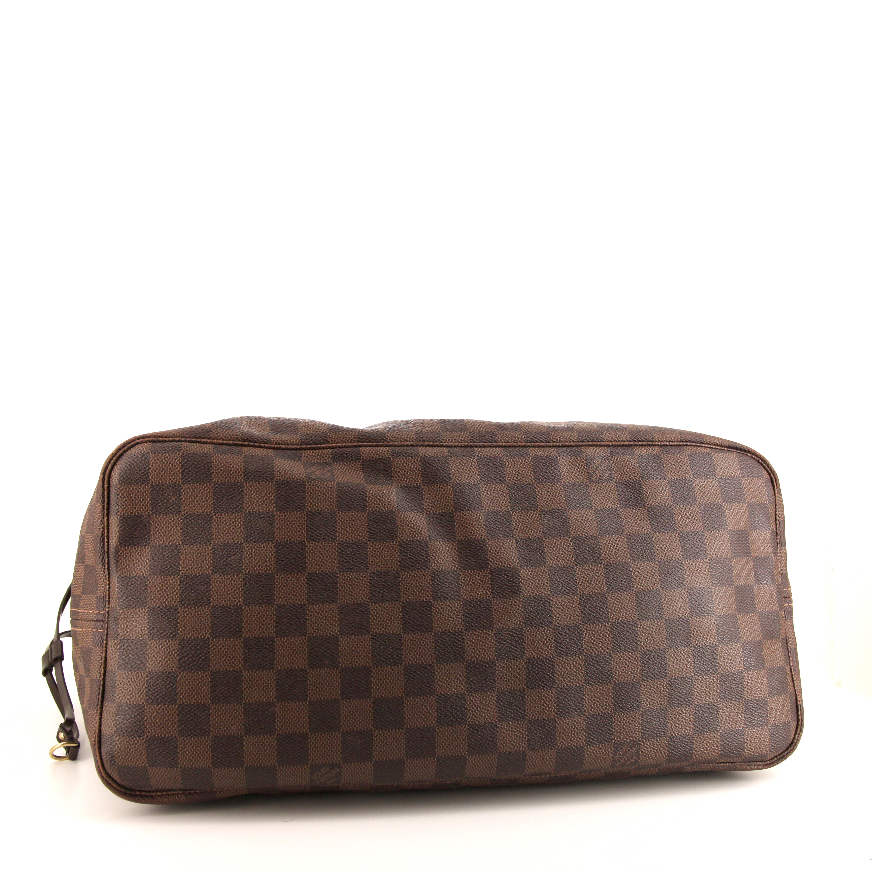 Sac cabas Louis Vuitton Neverfull grand modèle en toile damier enduite ébène et cuir marron - Detail D4