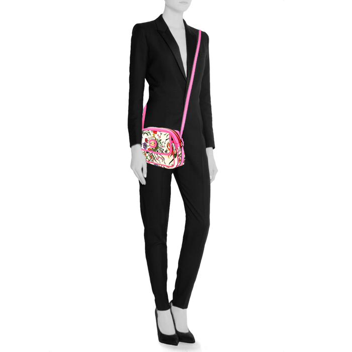Borsa a tracolla Gucci in tela a fiori e pelle rosa - Detail D1