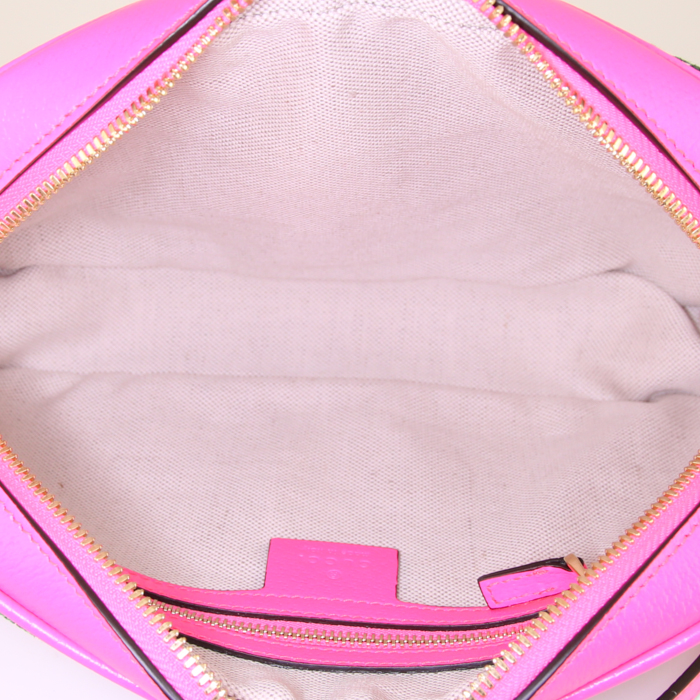 Borsa a tracolla Gucci in tela a fiori e pelle rosa - Detail D2
