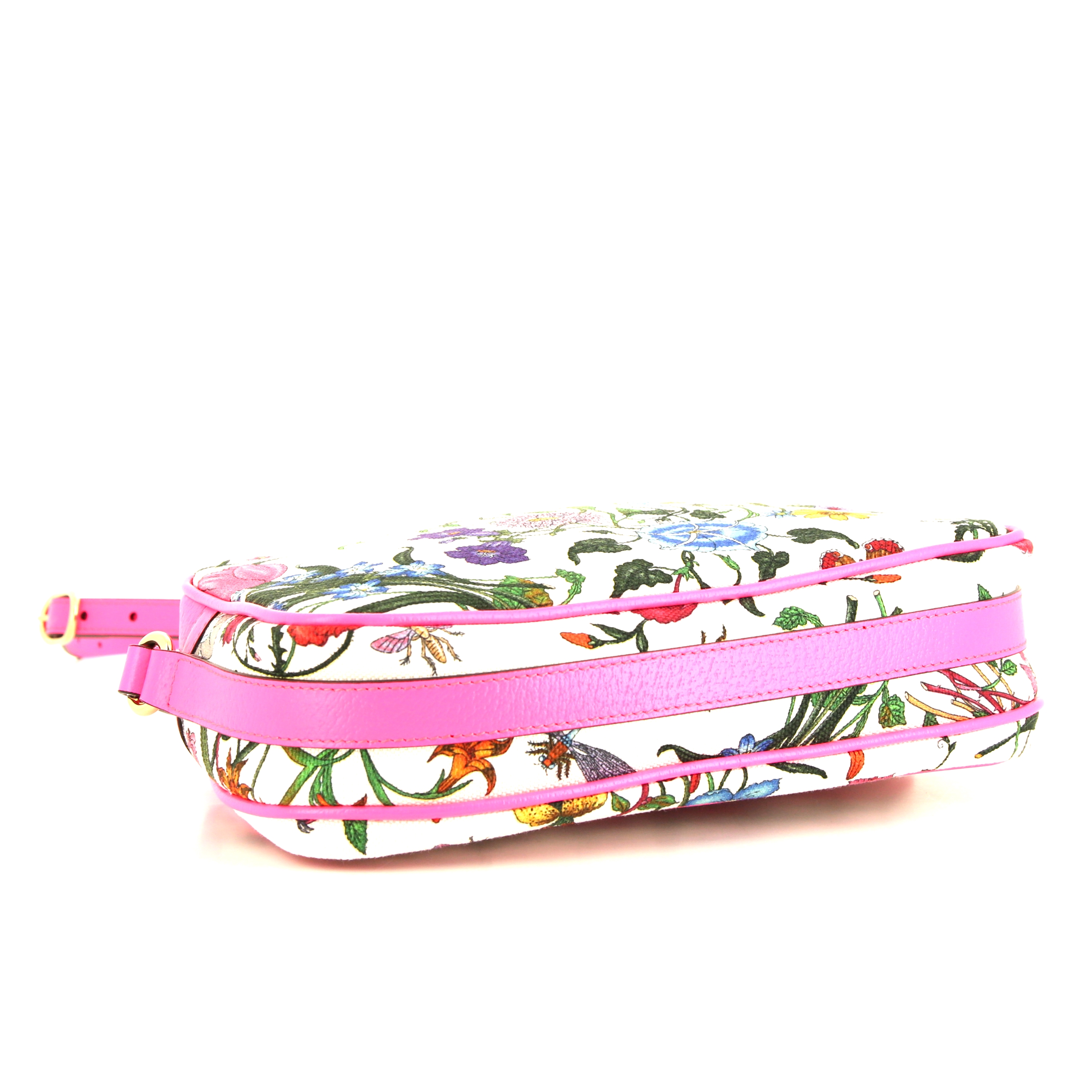 Borsa a tracolla Gucci in tela a fiori e pelle rosa - Detail D4