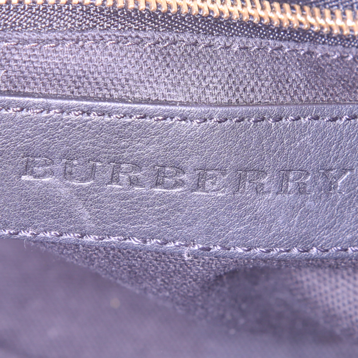 Sac cabas Burberry en toile Haymarket beige et cuir noir - Detail D3
