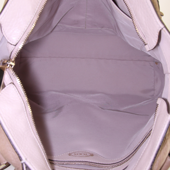 Tod's shopping bag in beige grained leather - Detail D2