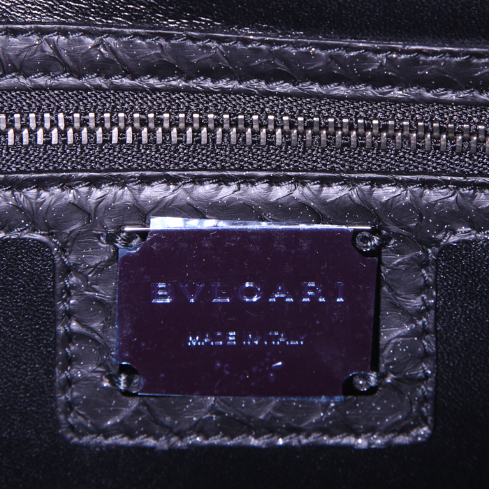Borsa da spalla o a mano Bulgari Serpenti in pitone nero - Detail D4