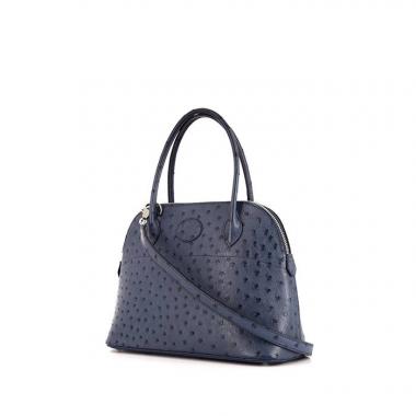 Borsa Hermes Bolide 25 cm in struzzo blu