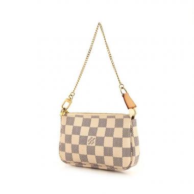 Bolsito de mano Louis Vuitton Pochette accessoires en lona a cuadros azul celeste y cuero natural