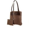 Sac porté épaule Louis Vuitton en toile damier ébène et cuir marron - 00pp thumbnail