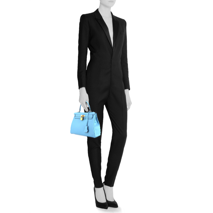 Bolso de mano Hermes Kelly 25 cm en cuero swift Azul del Norte - Detail D2