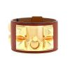 Bracelet manchette Hermes Médor taille S en métal doré et cuir marron - 00pp thumbnail