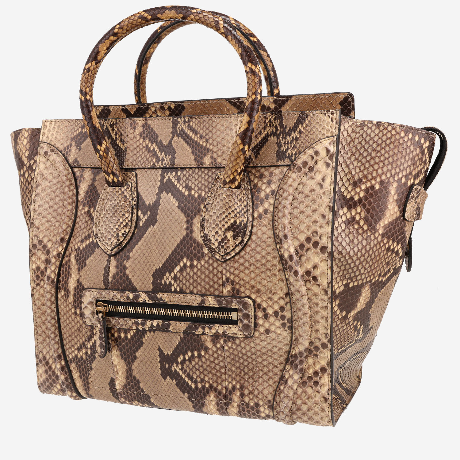 Celine Luggage medium model handbag in beige and brown python