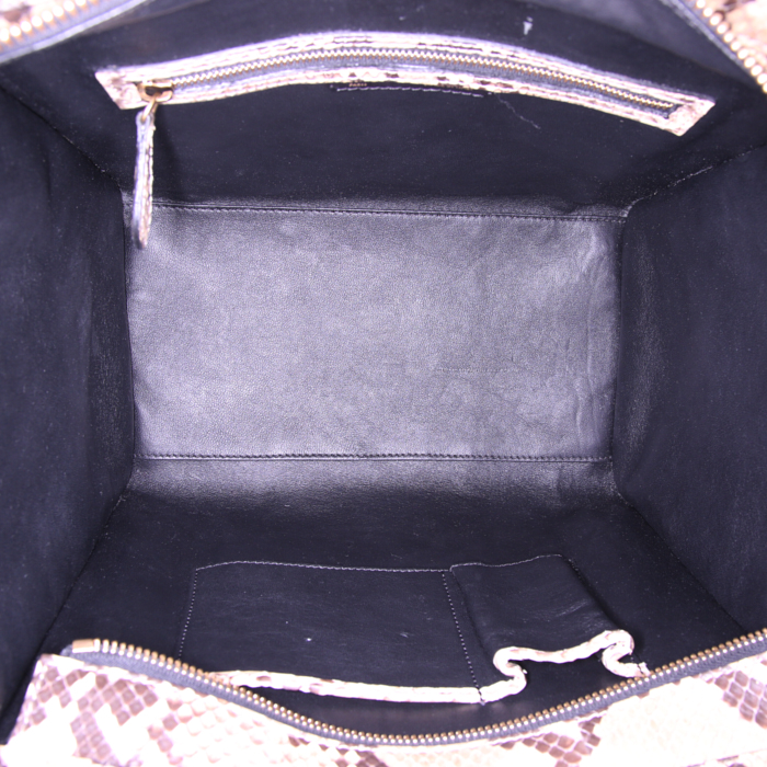 Celine Luggage medium model handbag in beige and brown python - Detail D2