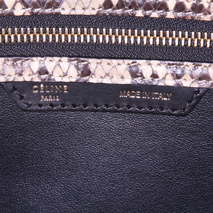 Bolso de mano Celine Luggage modelo mediano en piel de pitón beige y marrón - Detail D3