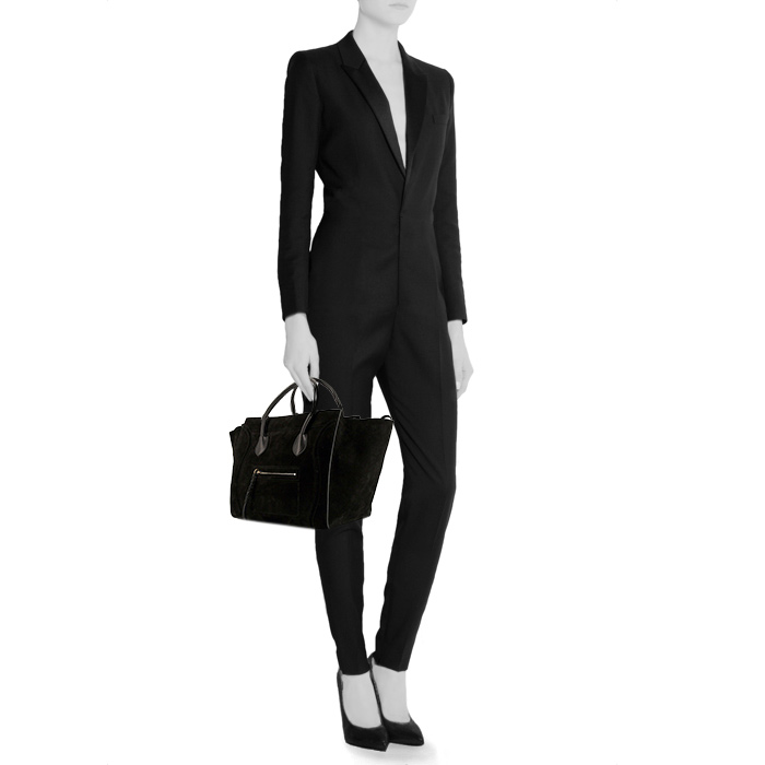 Céline Phantom shopping bag in suede and black leather - Detail D1