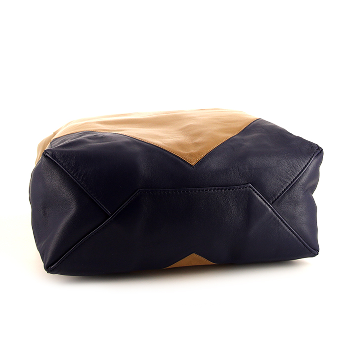 Celine Cabas large model shopping bag in brown and blue leather - Detail D4