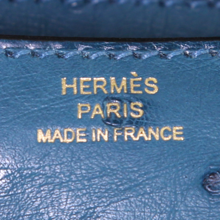 Sac à main Hermes Constance en autruche bleu Cobalt - Detail D4